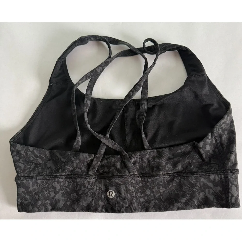 Lululemon Women's Energy Sports black camo Strappy Running Yoga‎ Sz 10